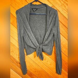 George gray open tie front long sleeved medium cardigan